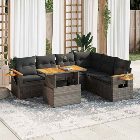 6 Piece Garden Sofa Set with Cushions Grey Poly Rattan Acacia - Durable & Chic