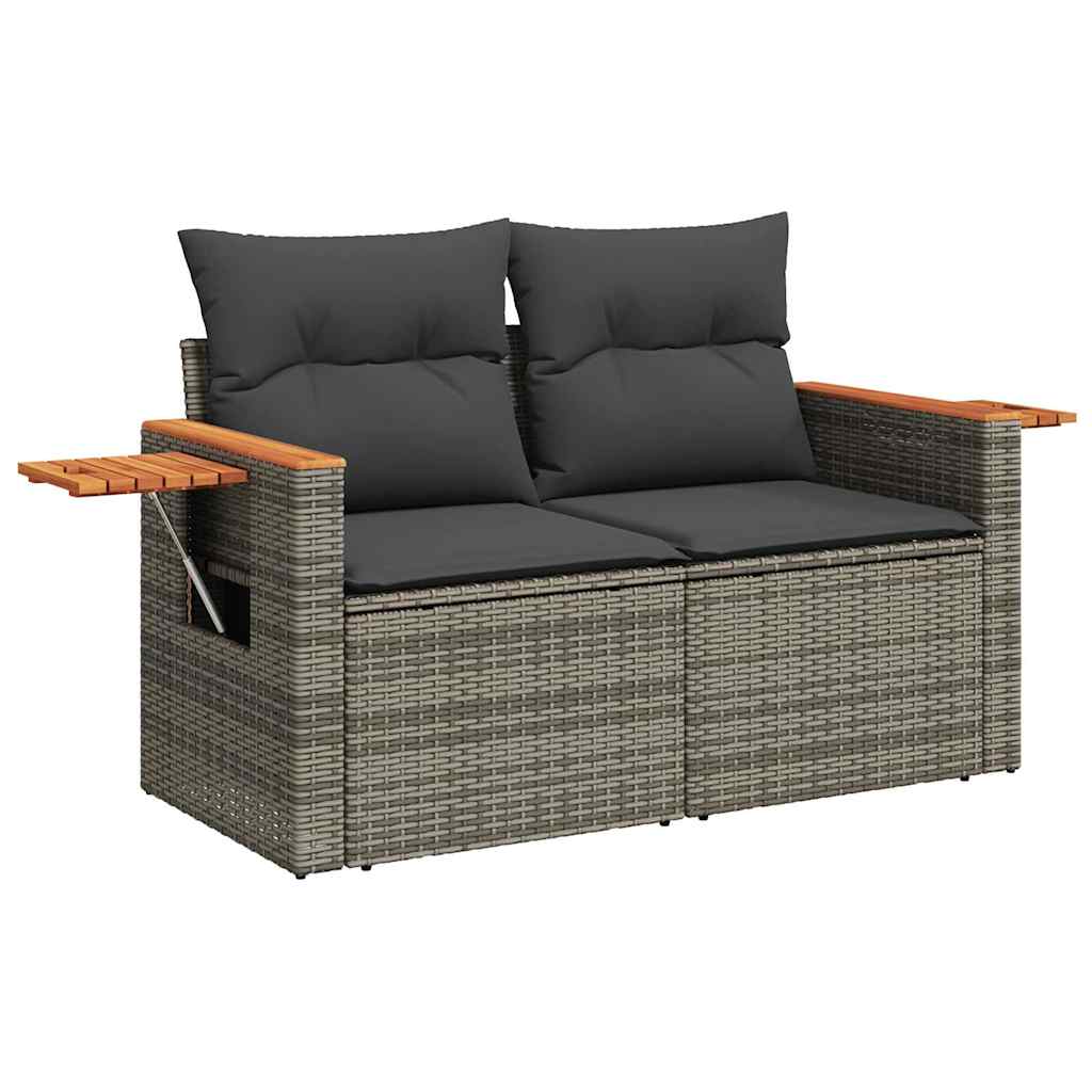 6 Piece Garden Sofa Set with Cushions Grey Poly Rattan Acacia - Durable & Chic