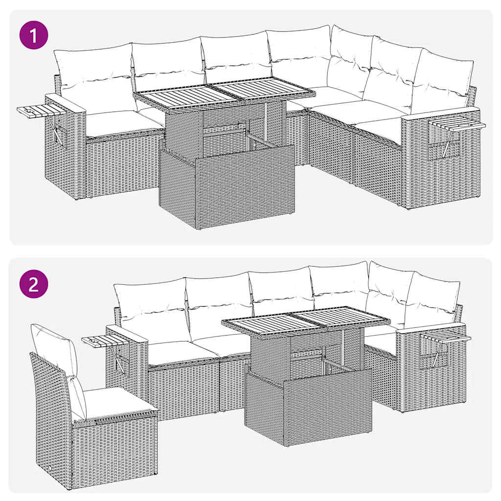 6 Piece Garden Sofa Set with Cushions Grey Poly Rattan Acacia - Durable & Chic