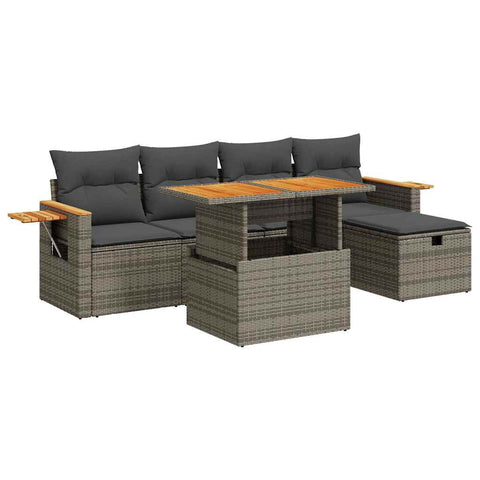 6 Piece Garden Sofa Set with Cushions Grey Poly Rattan - Durable & Chic