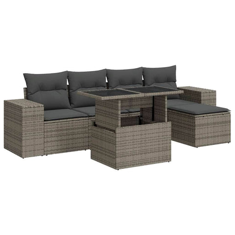 6 Piece Garden Sofa Set with Cushions Grey Poly Rattan - Outdoor