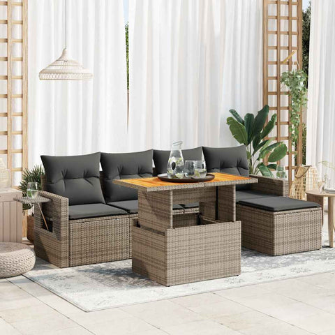 6 Piece Garden Sofa Set with Cushions Grey Poly Rattan - Outdoor Comfort