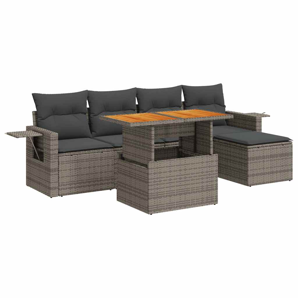 6 Piece Garden Sofa Set with Cushions Grey Poly Rattan - Outdoor Comfort