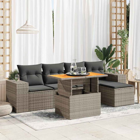 6 Piece Garden Sofa Set with Cushions Grey Poly Rattan - Outdoor Luxury