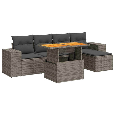 6 Piece Garden Sofa Set with Cushions Grey Poly Rattan - Outdoor Luxury