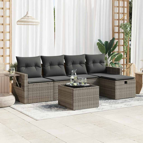 6 Piece Garden Sofa Set with Cushions Grey Poly Rattan - Stylish Comfort