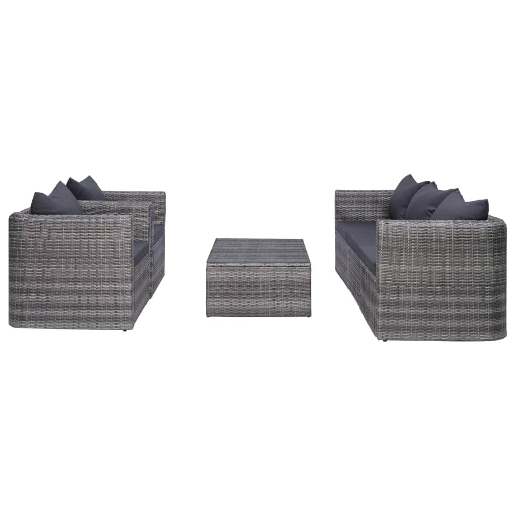 6 Piece Garden Sofa Set with Cushions & Pillows Poly Rattan Grey