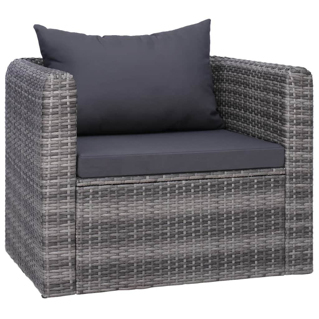 6 Piece Garden Sofa Set with Cushions & Pillows Poly Rattan Grey