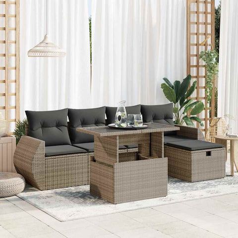 6 Piece Garden Sofa Set with Cushions Poly Rattan - Outdoor Living