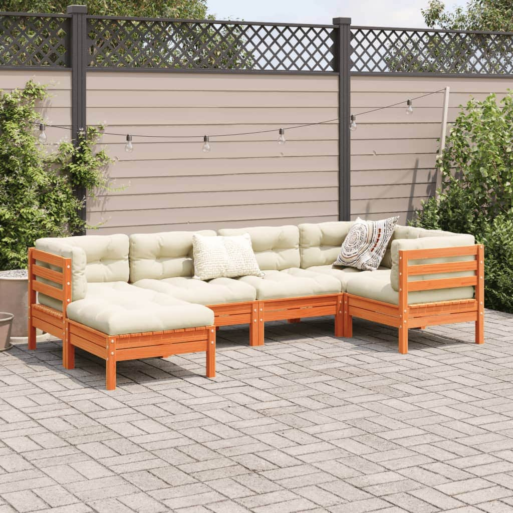 6 Piece Garden Sofa Set with Cushions Wax - Brown