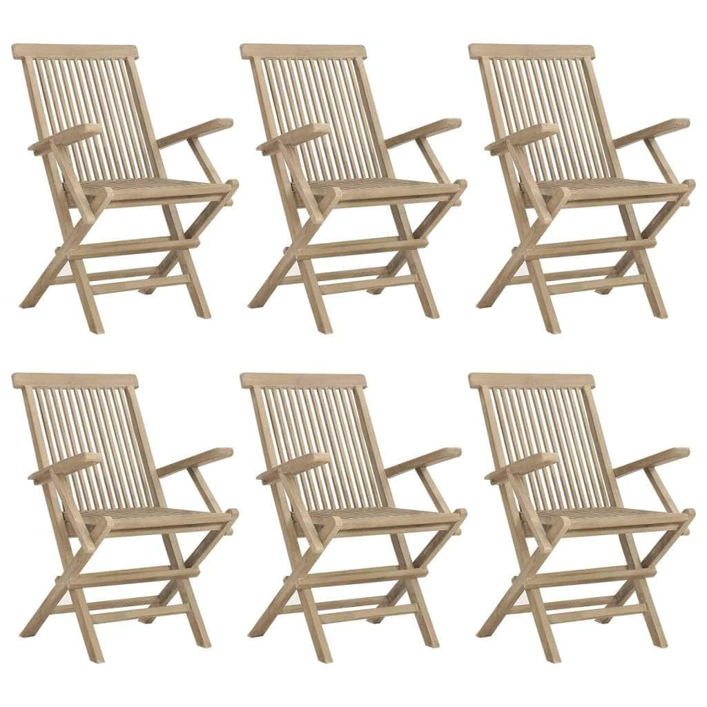 6-Piece Grey Teak Wood Folding Garden Chairs