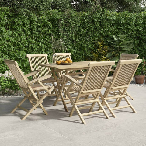 6-Piece Grey Teak Wood Folding Garden Chairs