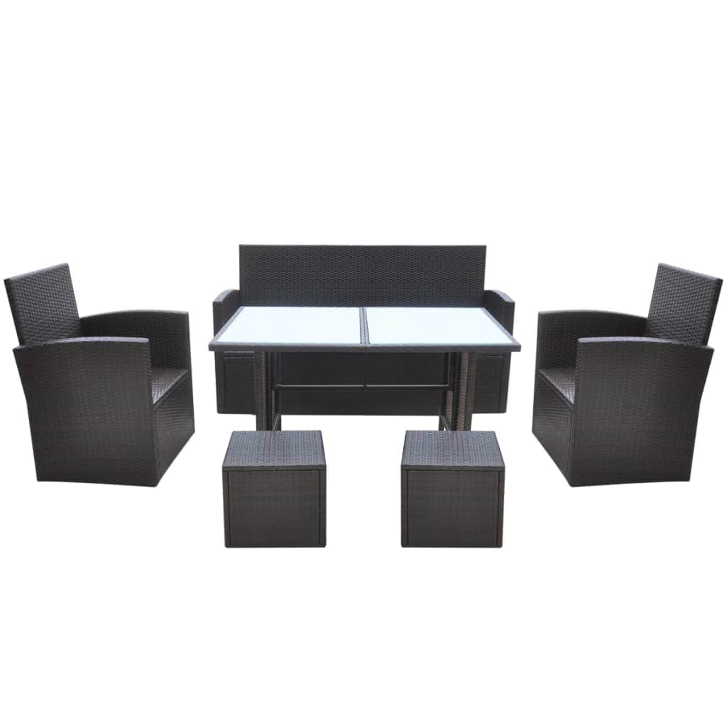 6 Piece Outdoor Dining Set with Cushions Poly Rattan Black