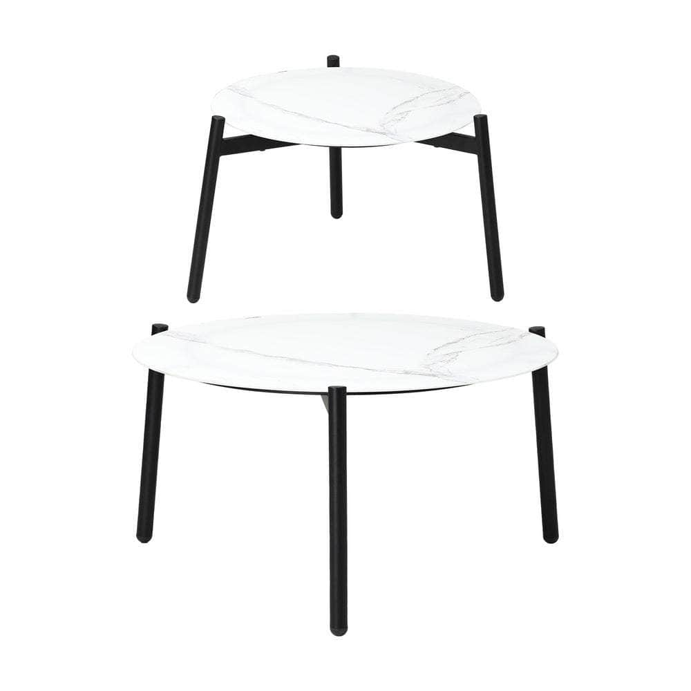 6 Piece Outdoor Patio Set White/Black Table Set Black Armchairs