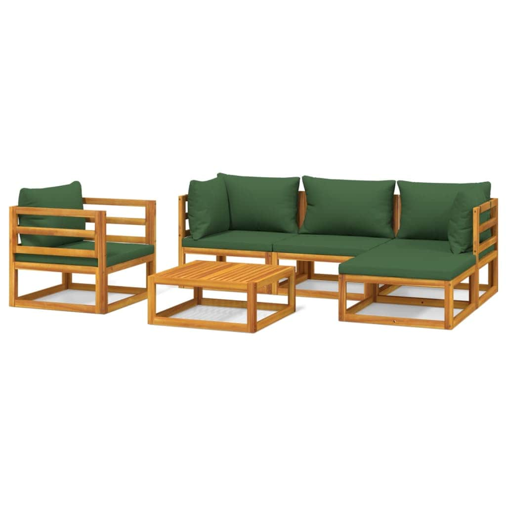 6-Piece Solid Wood Garden Lounge with Green Cushions