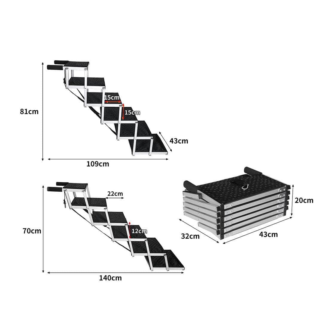 6 Steps Dog Ramp Adjustable Height Black