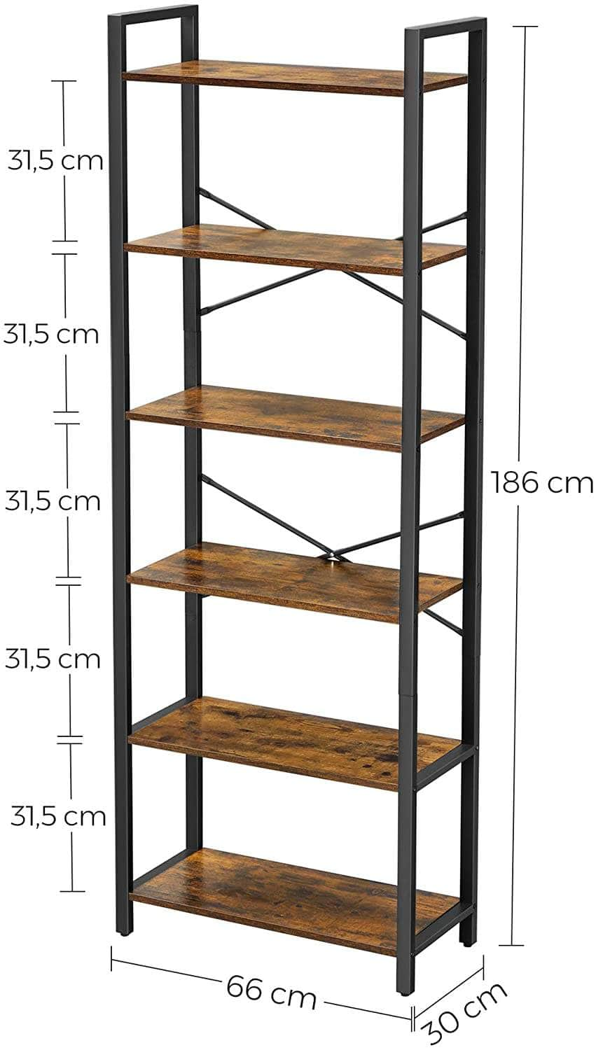 6-Tier Storage Rack With Industrial Style Steel Frame  Rustic Brown And Black, 186 Cm High