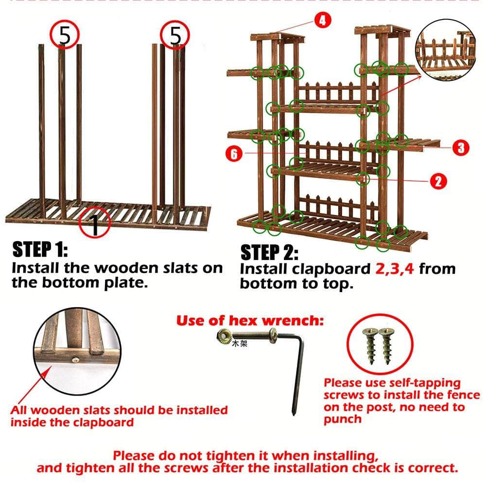6-Tier Wooden Plant Stand Flower Pot Planter Rack Shelf Bonsai Holder Indoor Garden Dec