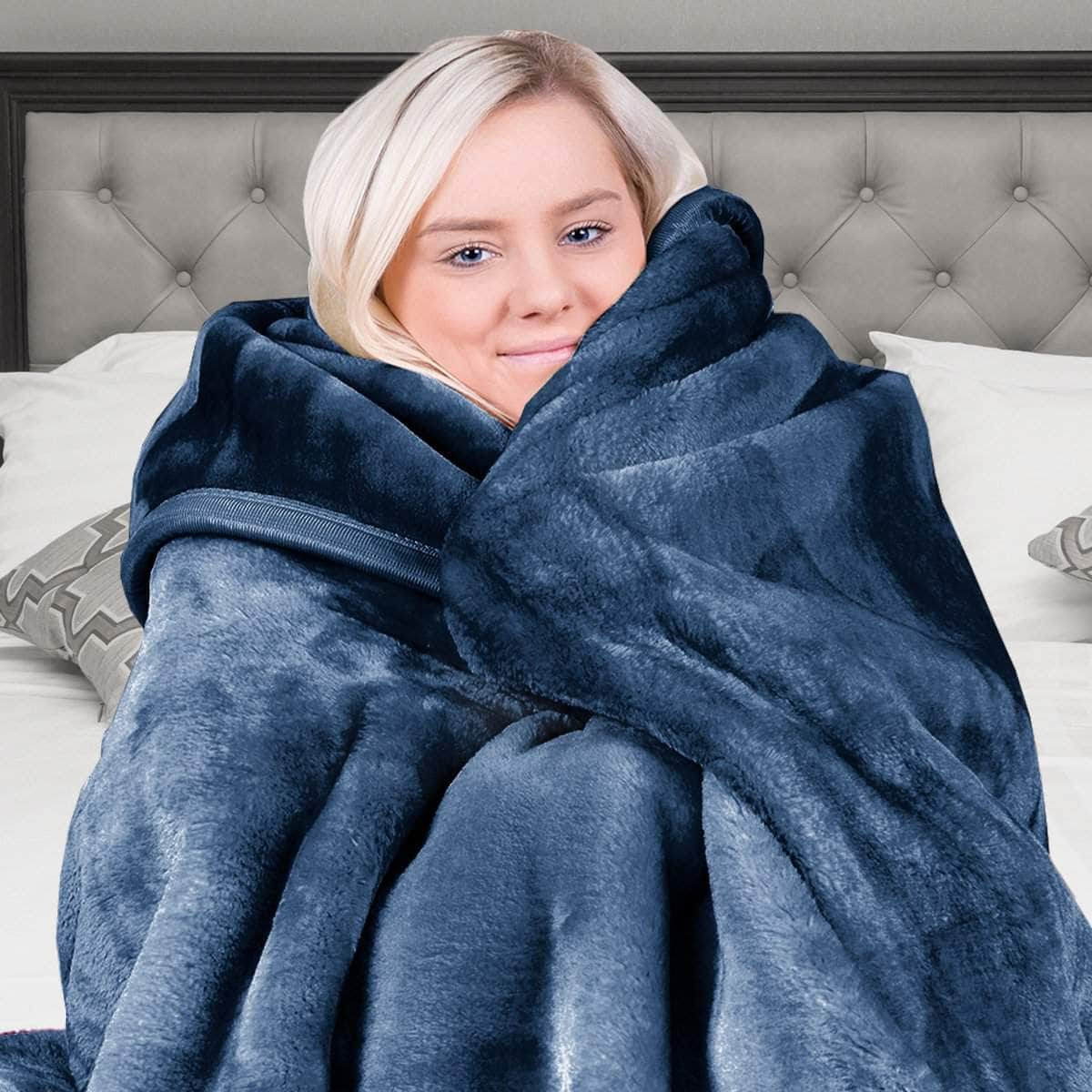 600GSM Large Double-Sided Mink Blanket- Navy