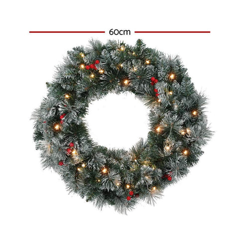 60cm Christmas Wreath LED Lights Snowy Berries Garland Party Decor