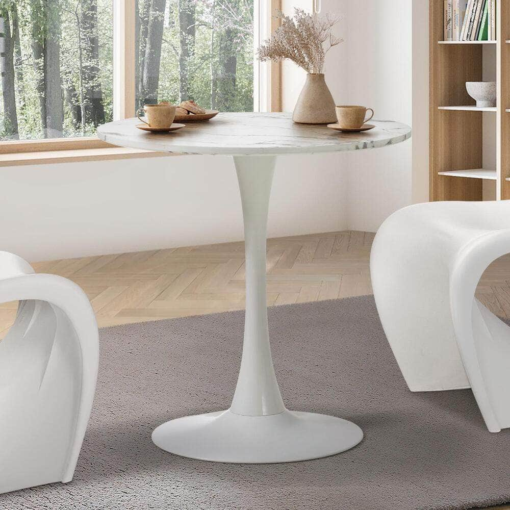 60cm Dining Table Kitchen Marble Tulip Round Metal Leg