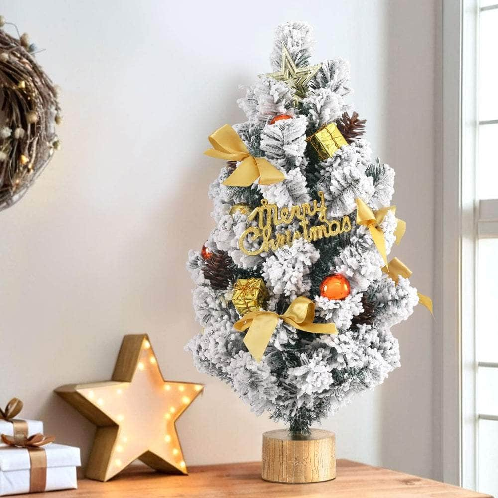 60cm Snowy Tabletop Christmas Tree with Ornaments