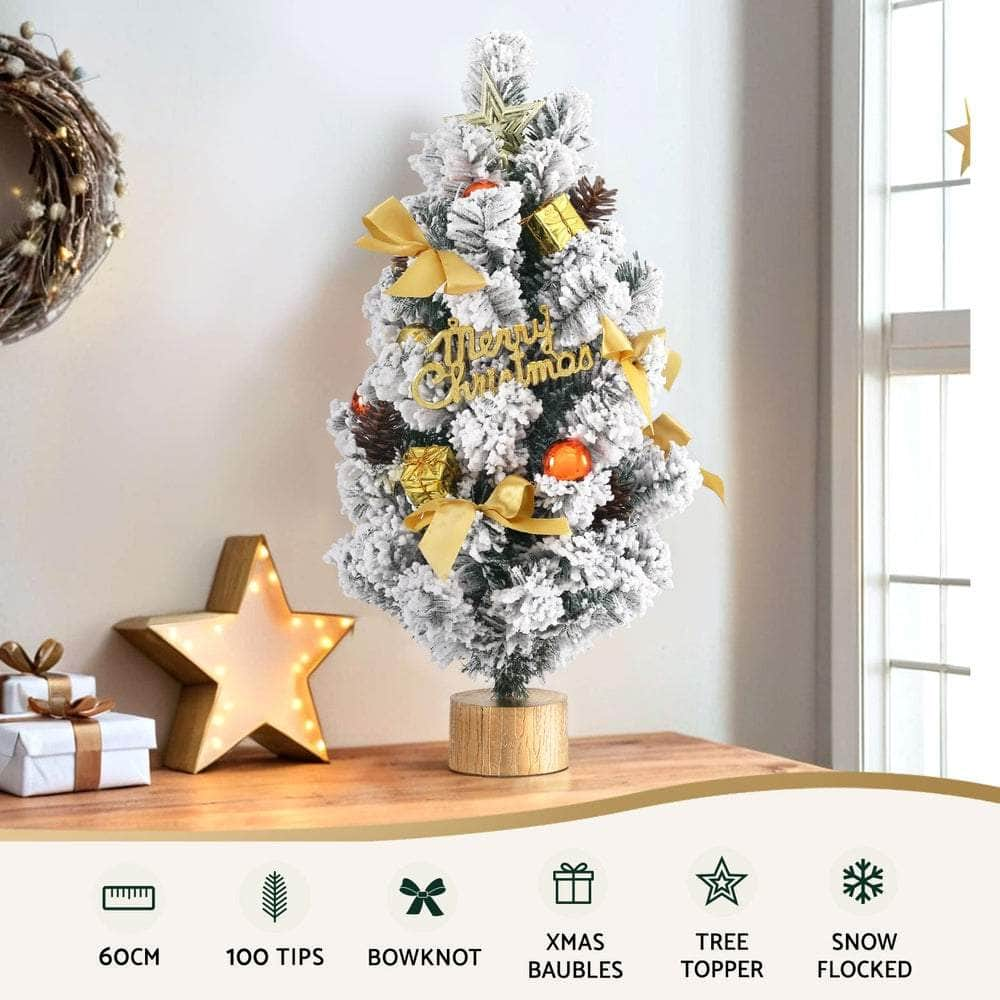 60cm Snowy Tabletop Christmas Tree with Ornaments