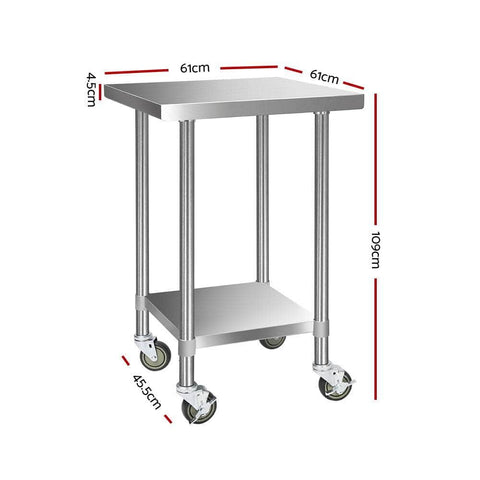 610X610Mm Stainless Steel Kitchen Bench With Wheels