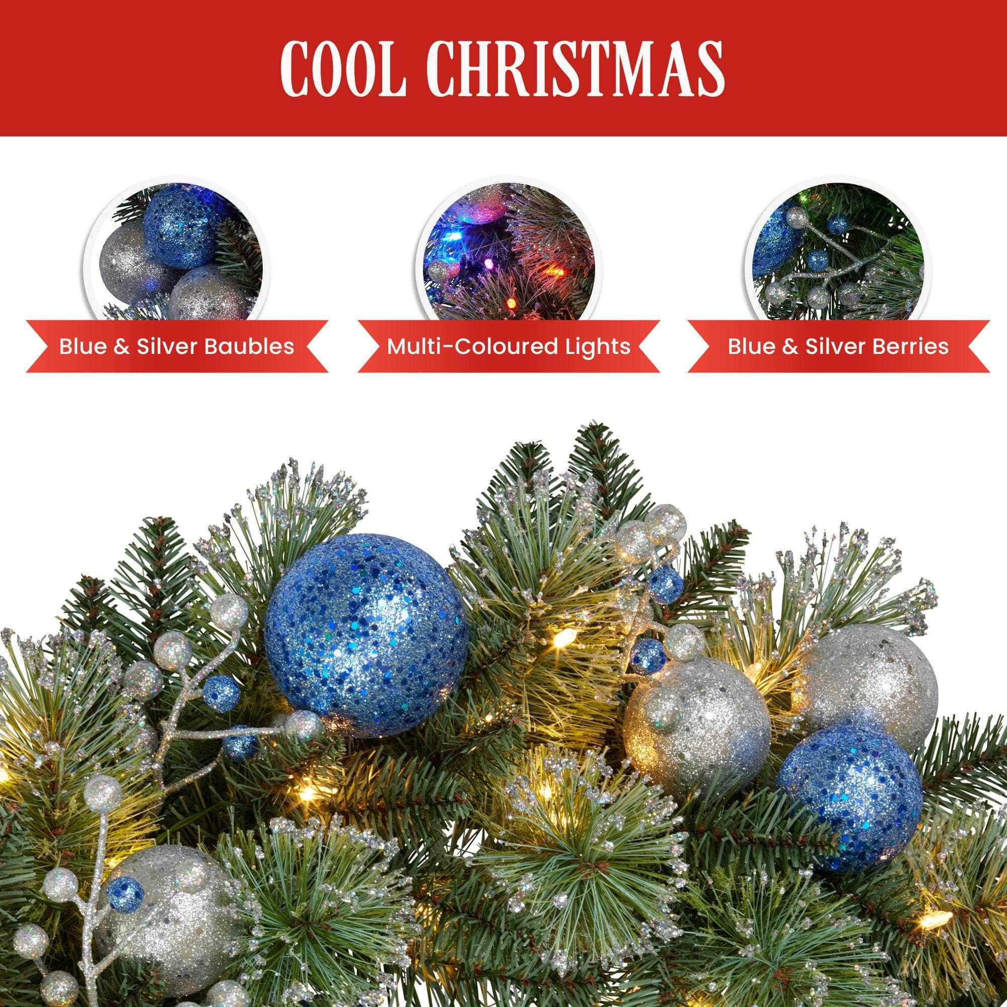 61cm Blue Collection Multicolour Pre-Lit Christmas Wreath