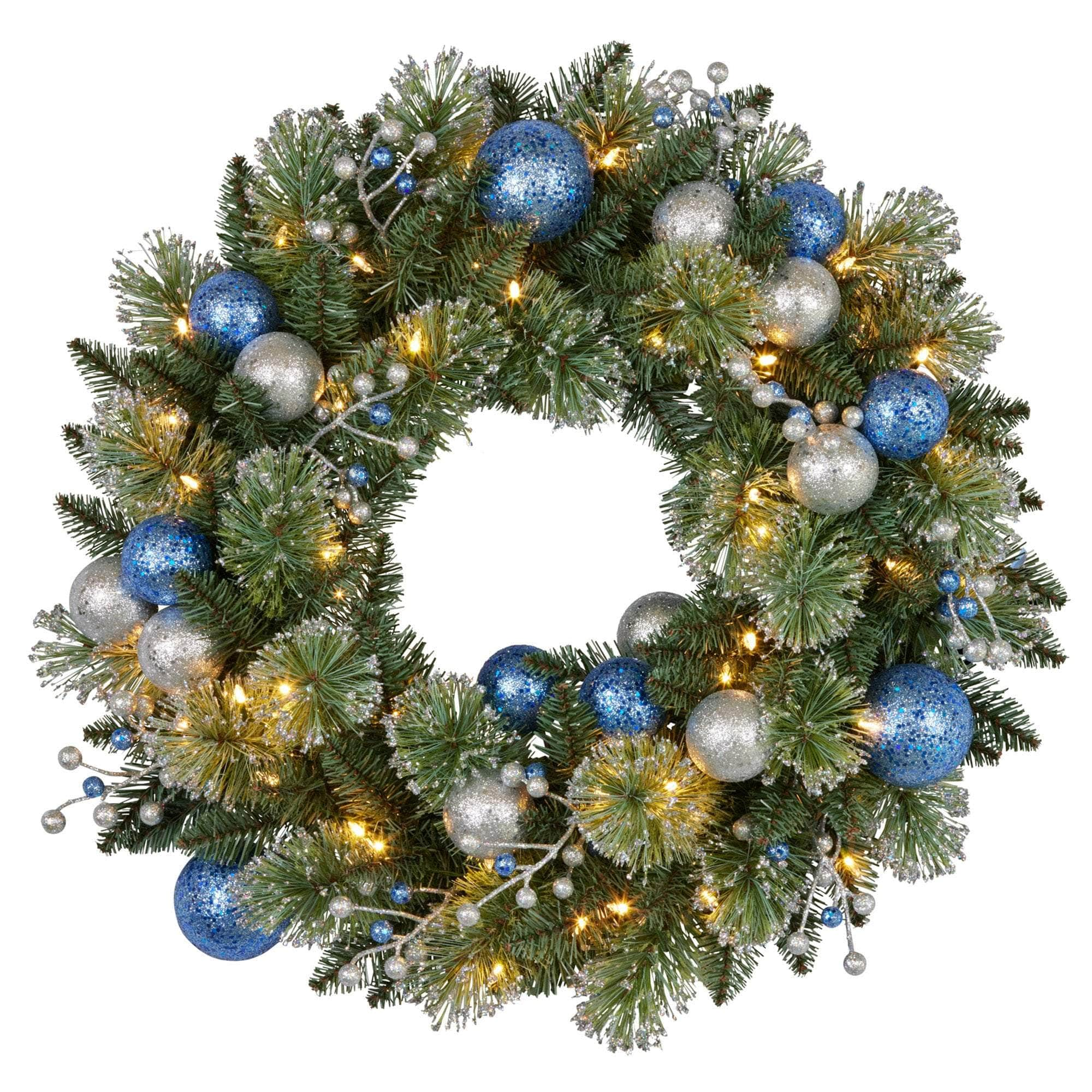 61cm Blue Collection Multicolour Pre-Lit Christmas Wreath