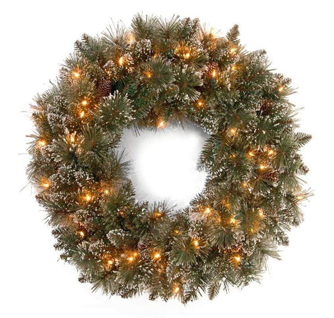 61cm Glittery Bristle Christmas Wreath with Lights