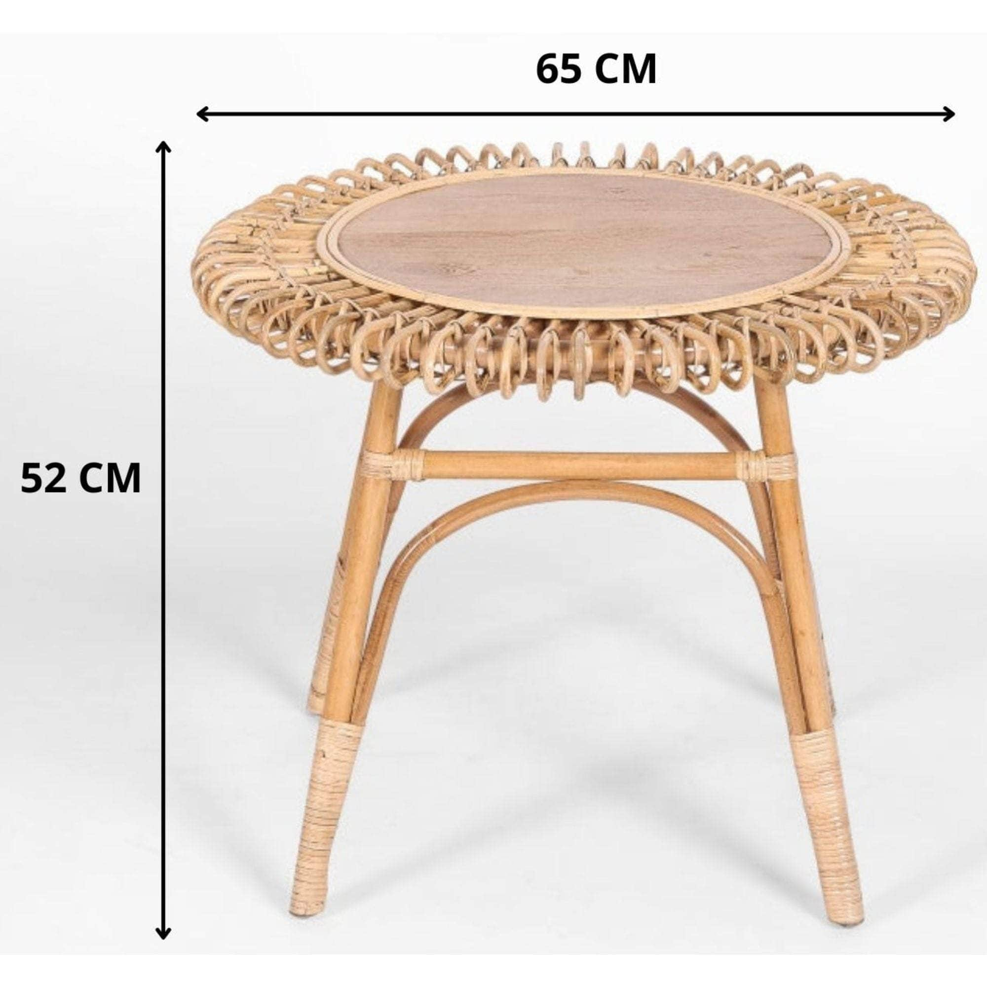 65Cm Round Side Table Mango Wood Top Rattan Frame - Natural