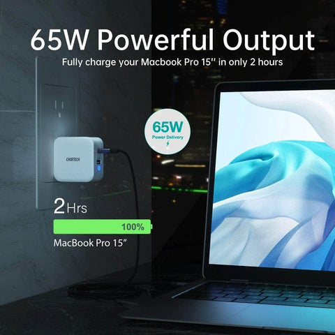 65W 2-Port Pd Gan Tech Usb-C Foldable Fast Charging Adapter