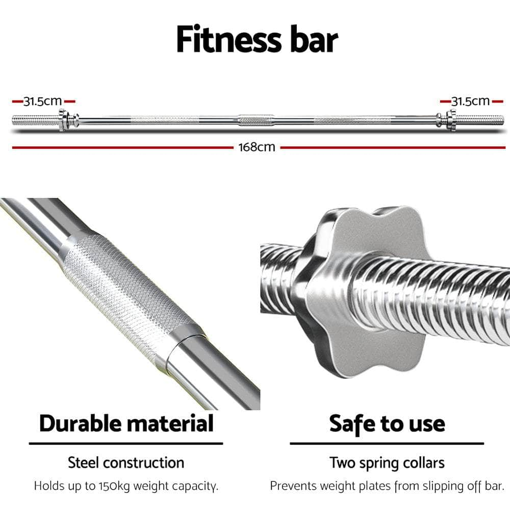 68Kg Barbell Set Weight Plates Bar Lifting Bench 168Cm