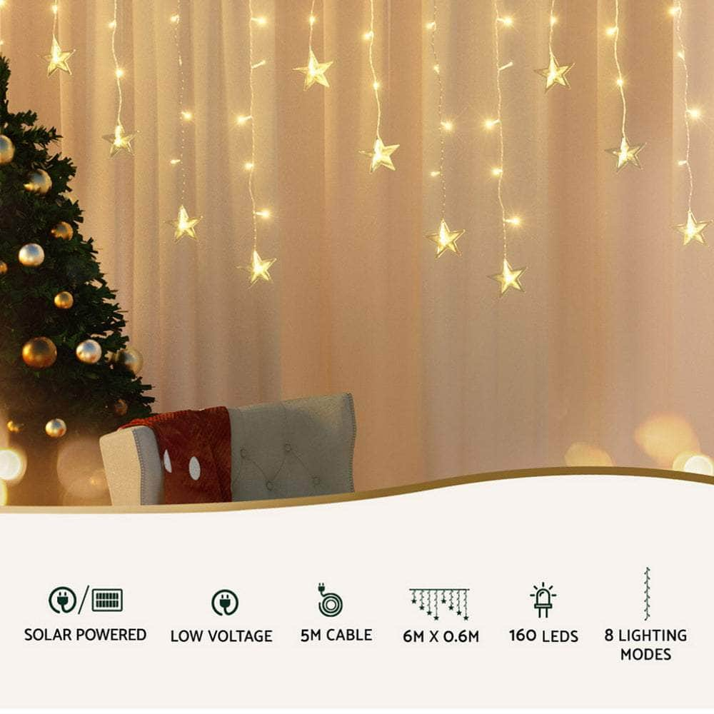 6m Warm White Solar-Powered Christmas Icicle Lights