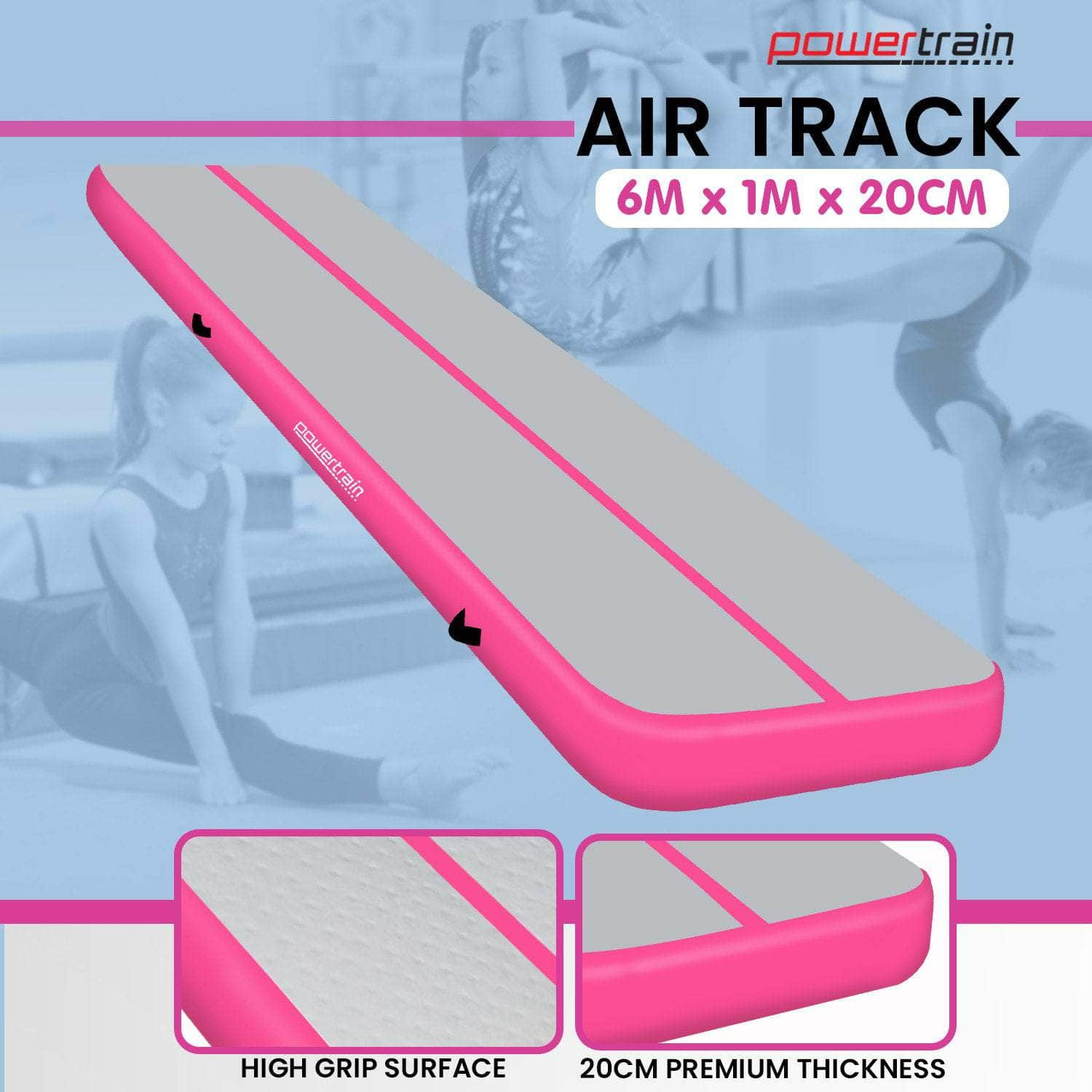 6m x 1m x 20cm Air Track Inflatable Gymnastics Mat - Pink