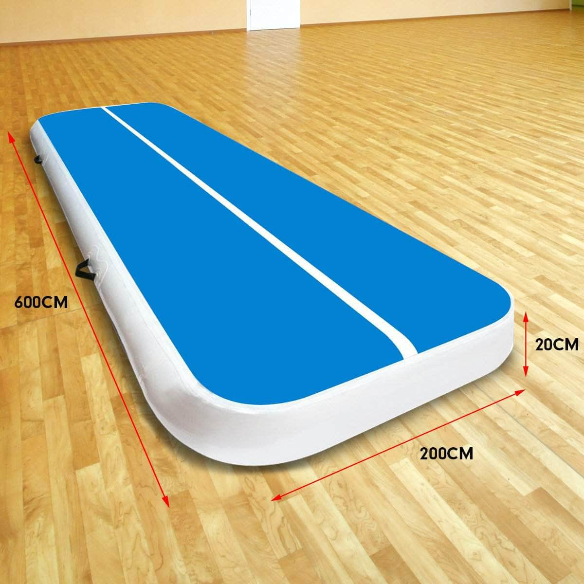 6m x 2m Air Track Gymnastics Mat Tumbling Exercise - Blue White