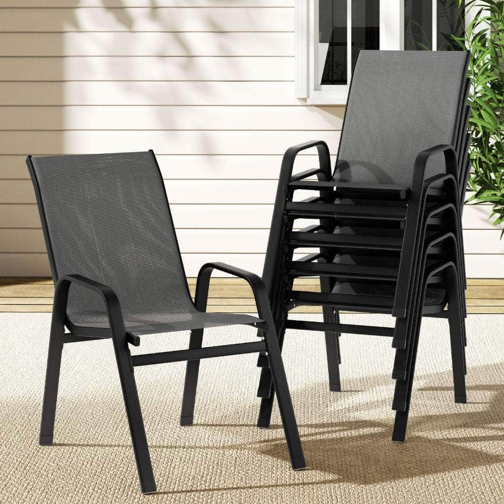 6Pc Outdoor Dining Chairs Stackable Lounge Chair Patio Furniture Grey