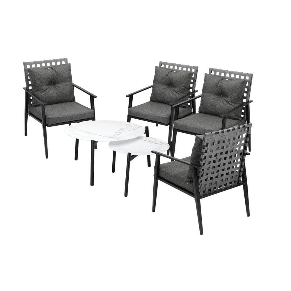 6pc Outdoor Lounge Sets White/Black Round Tables 4pc Rattan Chairs