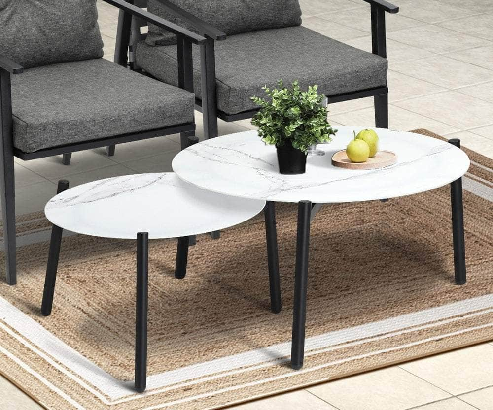 6pc Outdoor Lounge Sets White/Black Round Tables 4pc Rattan Chairs