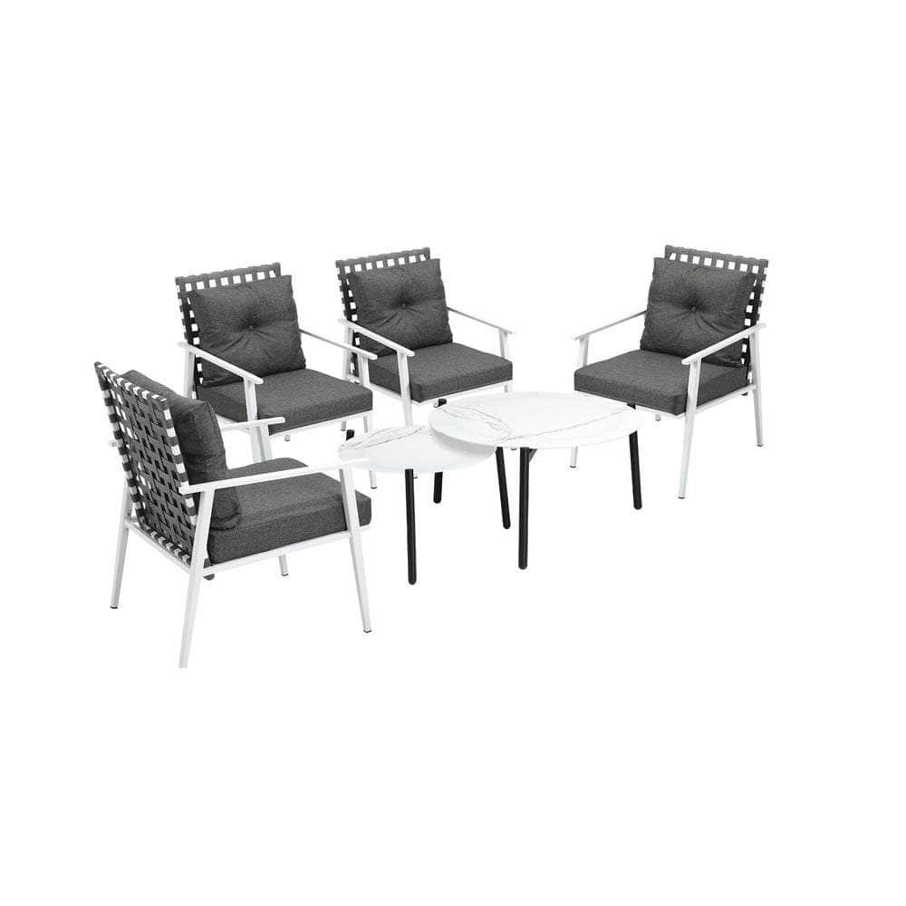 6pc Outdoor Lounge Sets White/Black Round Tables 4pc Rattan Chairs