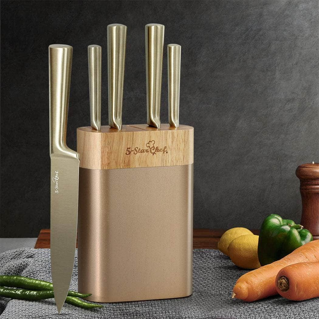 6PCS Kitchen Knife Set Stainless Steel Nonstick Block Chef Sharp