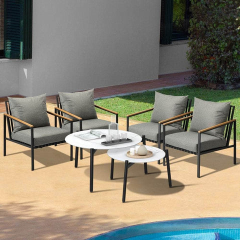 6PCS Outdoor Lounge Set White 50/70cm Coffee Table Chairs