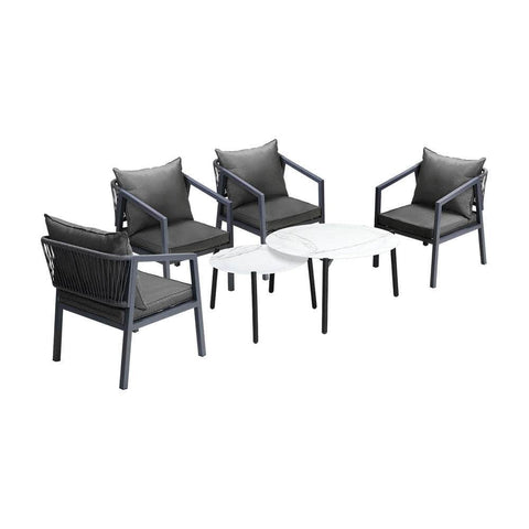 6PCS Outdoor Patio Set White 70cm Coffee Table Set Grey/White Chairs