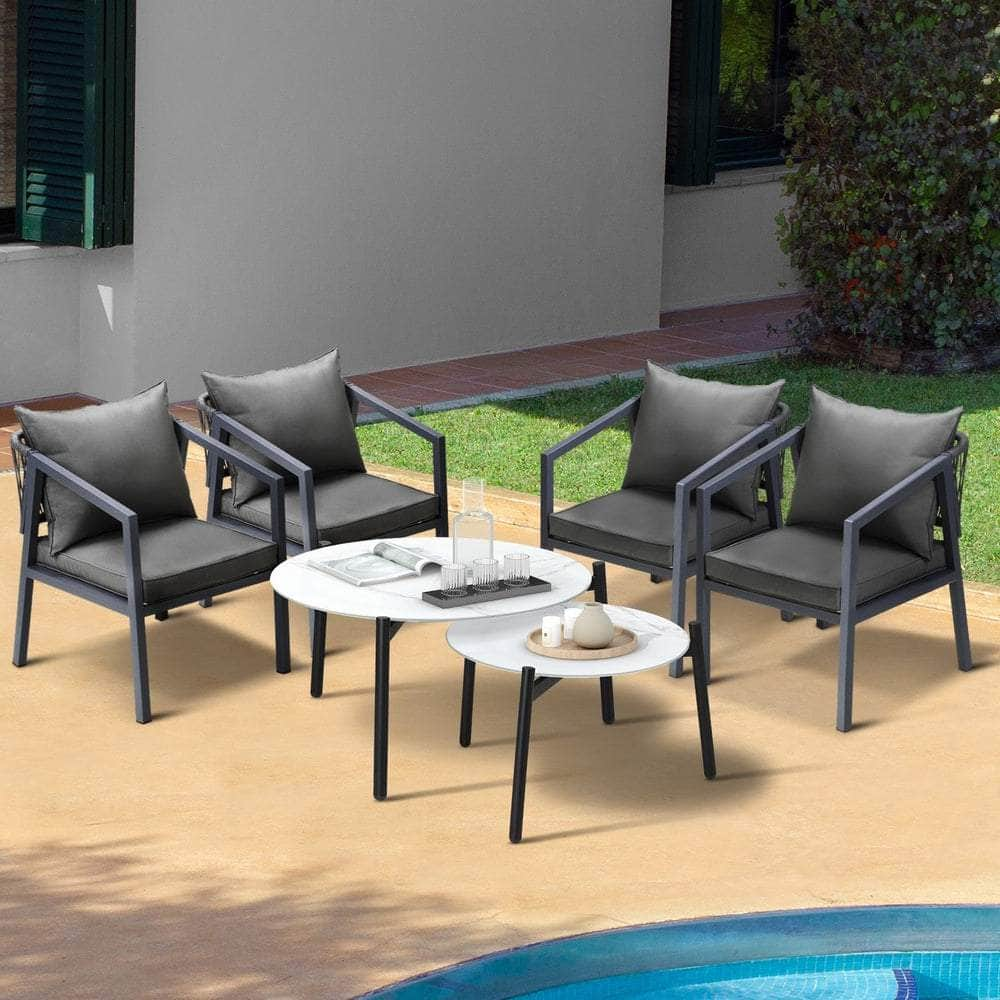 6PCS Outdoor Patio Set White 70cm Coffee Table Set Grey/White Chairs