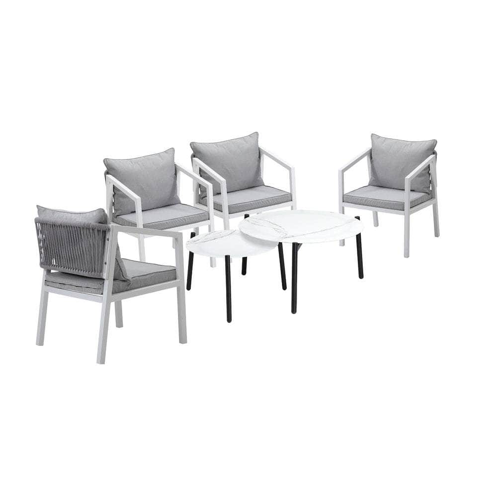 6PCS Outdoor Patio Set White 70cm Coffee Table Set Grey/White Chairs