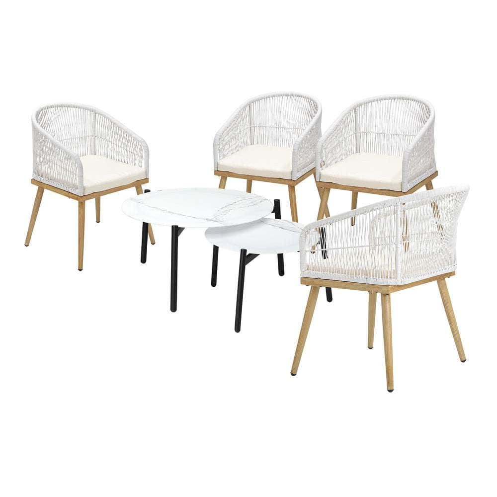 6PCS Outdoor Patio Set White Table Sets Polyester Chair Rope