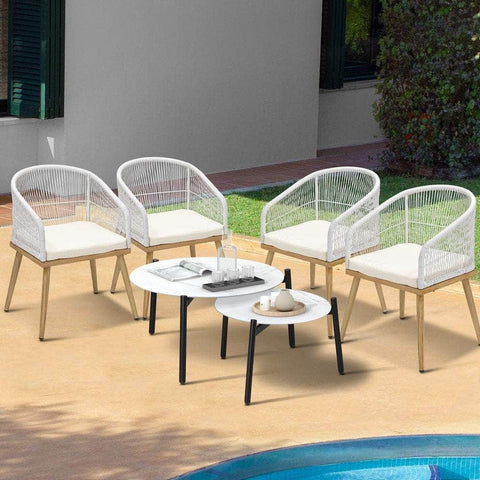 6PCS Outdoor Patio Set White Table Sets Polyester Chair Rope