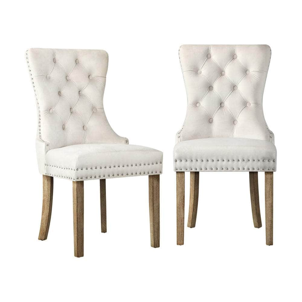 6x Velvet Dining Chairs French Provincial Tufted Beige