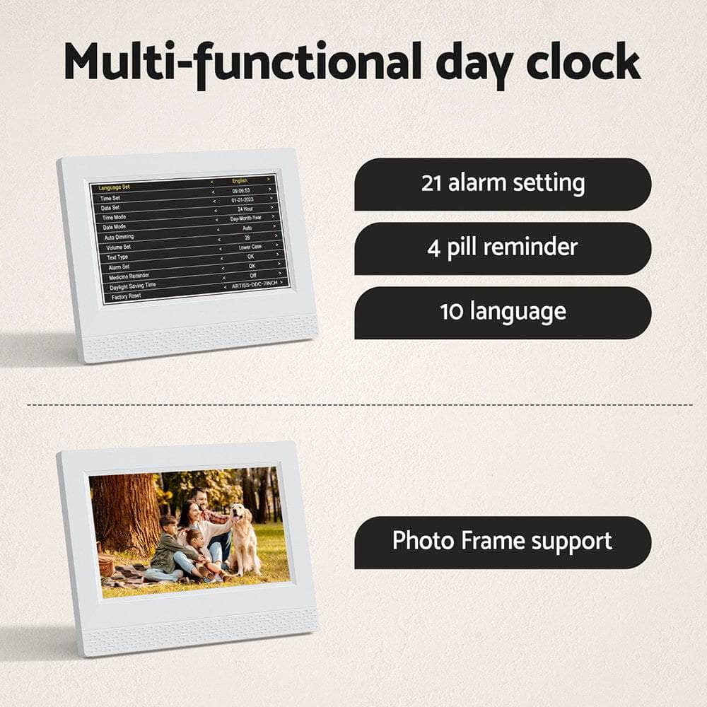 7" Digital Day Clock Calendar Alarm